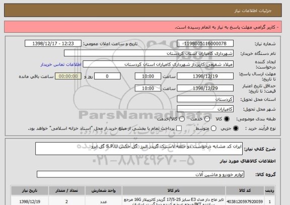 استعلام ایران کد مشابه درخواست دو حلقه لاستیک گریدر البرز  گل جکش S.P.U گل ابرو 
