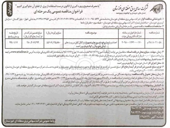 فراخوان مناقصه ، فراخوان مناقصه احداث و بازسازی فونداسیون های تجهیزات و کانال کابل