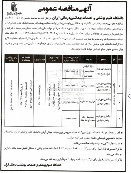 مناقصه ،مناقصه واگذاری امور تهیه، طبخ و توزیع غذا ...