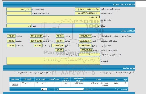 مزایده فروش داغی