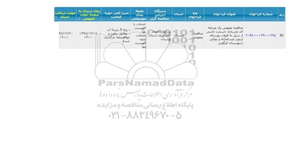مناقصه ، مناقصه بازسازی خسارت ناشی از سیل به قنات