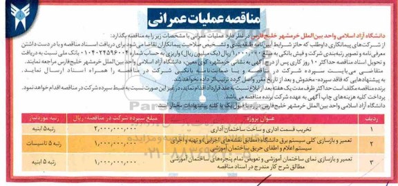 ​آگهی مناقصه , مناقصه تخریب قسمت اداری  و ساختمان اداری 