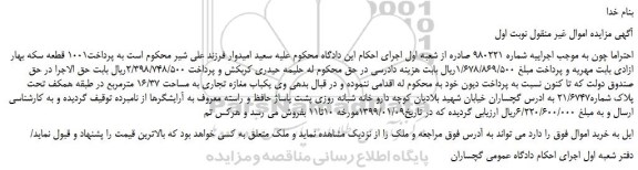 مزایده، مزایده فروش یکباب مغازه تجاری به مساحت 16/37 مترمربع