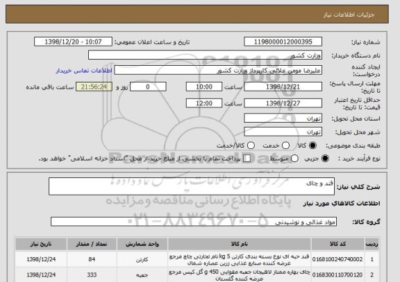 استعلام قند و چای