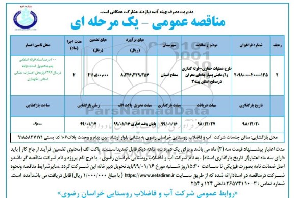 مناقصه عمومی ,مناقصه طرح عملیات حفاری