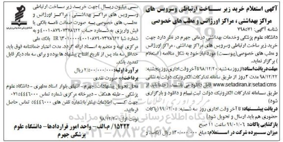 استعلام ، استعلام خرید زیرساخت ارتباطی و سرویس های مراکز بهداشتی