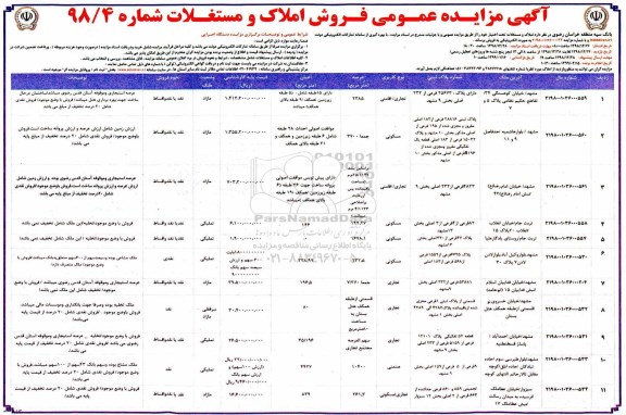 مزایده مزایده فروش املاک و مستغلات کاربری تجاری و مسکونی