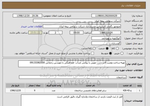 استعلام تهیه-ساخت ونصب 9عدددرب چوبی با روکش ضدآب -هماهنگی با مهندس رحمانی 09133382550