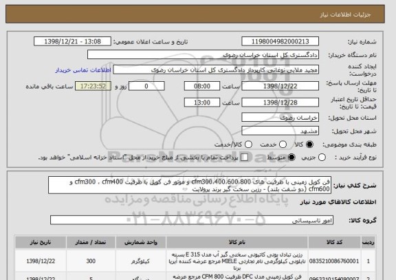 استعلام فن کویل زمینی با ظرفیت های cfm300،400،600،800 و موتور فن کویل با ظرفیت cfm300 ، cfm400 و cfm600 (دو شفت بلند) - رزین سخت گیر برند پرولایت