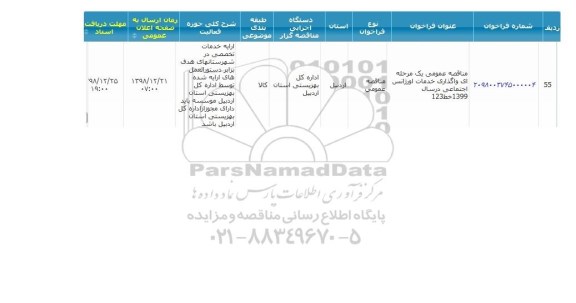مناقصه عمومی، مناقصه واگذاری خدمات اورژانس اجتماعی در سال 1399 خط 123 