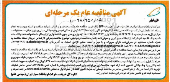 مناقصه مناقصه خرید تجهیزات SFP