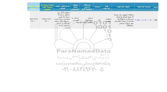 مناقصه، مناقصه تهیه مصالح و اجرای زیرسازی و جدولگذاری تعدادی از خیابان های فاز دوم شهرک صنعتی 