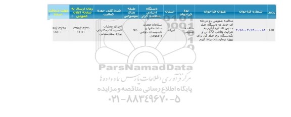 فراخوان , فراخوان خرید دو دستگاه چیلر جذبی