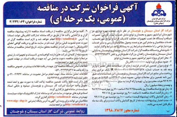 فراخوان مناقصه، فراخوان خدمات بهره برداری در شهرستان