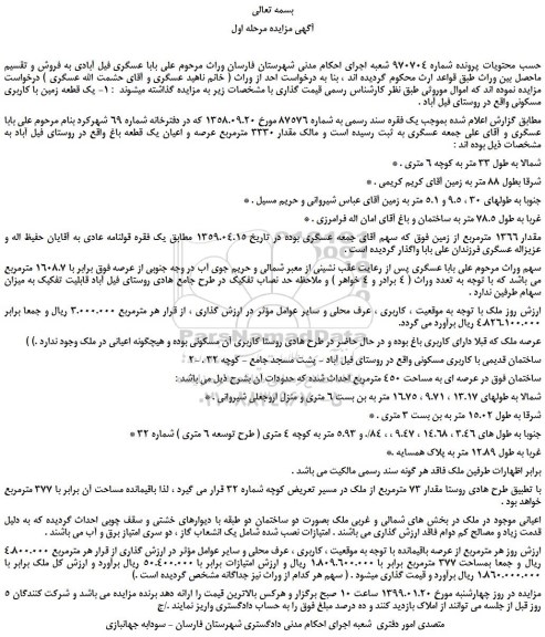 مزایده، مزایده فروش یک قطعه زمین با کاربری مسکونی 