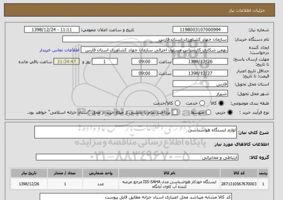 استعلام لوازم ایستگاه هواشناسی