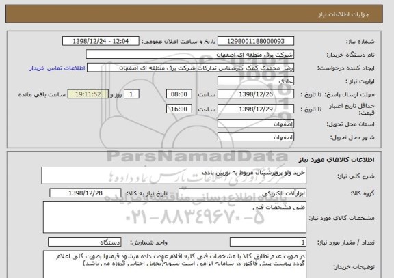 استعلام خرید ولو پروپرشینال مربوط به توربین بادی