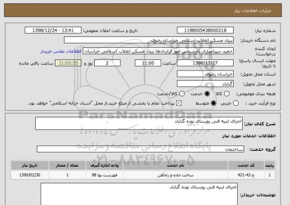استعلام اجرای ابنیه فنی روستای نوده گناباد