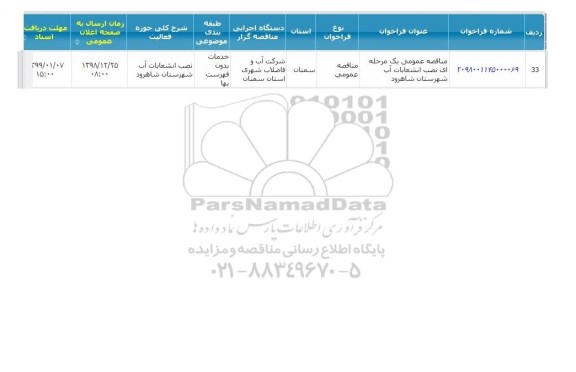 مناقصه ، مناقصه  نصب انشعابات آب