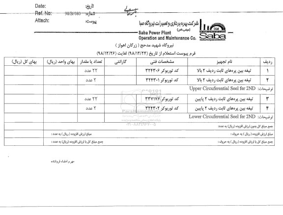 استعلام، استعلام تیغه بین پره های ثابت ردیف 2 بالا ... 