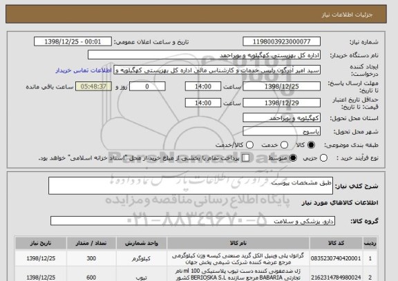 استعلام طبق مشخصات پیوست