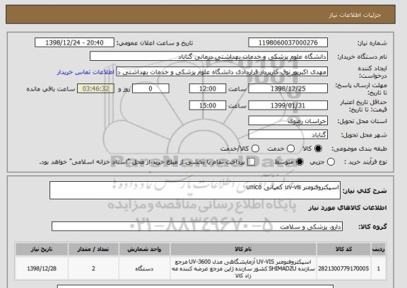 استعلام اسپکتروفتومتر uv-vis کمپانی unico