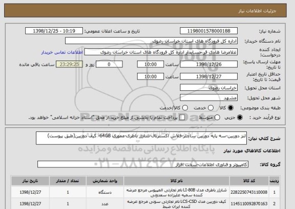 استعلام لنز دوربین-سه پایه دوربین ساچلر-فلاش اکسترنال-شارژر باطری-مموری 64GB- کیف دوربین(طبق پیوست)