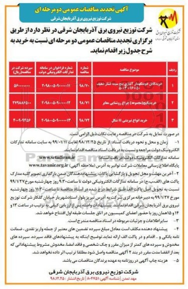 مناقصه عمومی ،خرید کابل خودنگهدار آلیاژی پنج سیمه 