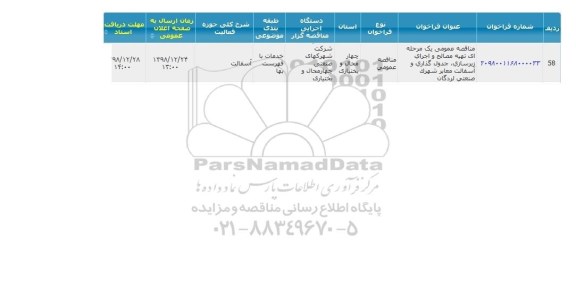 مناقصه، مناقصه تهیه مصالح و اجرای زیرسازی، جدول گذاری و آسفالت معابر شهرک صنعتی 