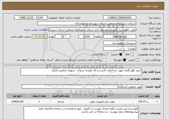 استعلام خرید کولر گازی جهت ساختمان کسب و کار خوشه شیلات  شهرک صنعتی کنارک