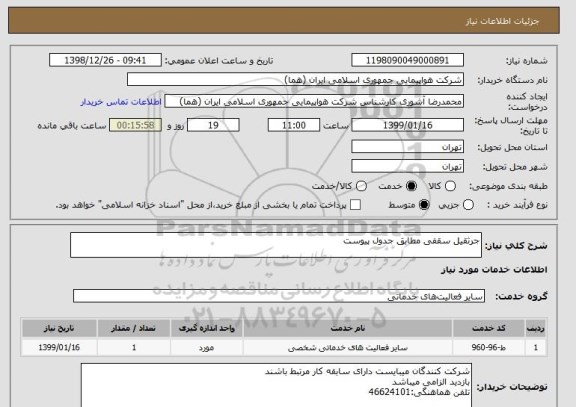 استعلام جرثقیل سقفی مطابق جدول پیوست