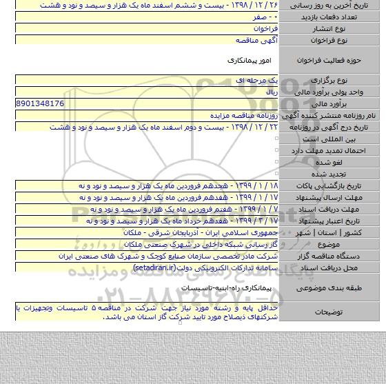 گاز رسانی شبکه داخلی در شهرک صنعتی ملکان