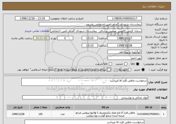 استعلام درخواست ماهی قزل الا میباشد