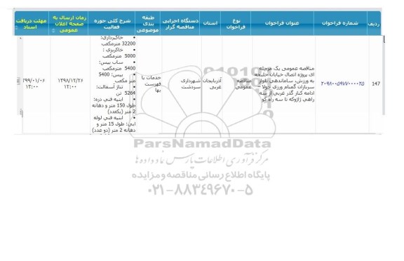 مناقصه پروژه اتصال خیابان حلبجه به ورزش