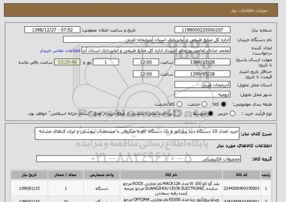 استعلام خرید تعداد 10 دستگاه دیتا پروژکتور و یک دستگاه اکو با میکروفن با مشخصات پیوستی و ایران کدهای مشابه