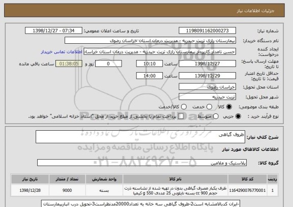 استعلام ظروف گیاهی
