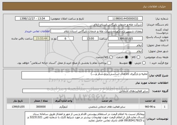 استعلام تخلیه و بارگیری کالاهای اساسی(برنج،شکر و....)
