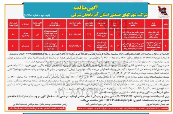 مناقصه , مناقصه گازرسانی شبکه نوبت دوم