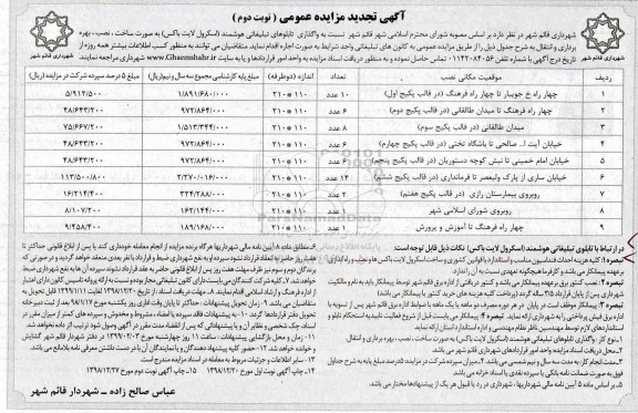 تجدید مزایده ، تجدید مزایده واگذاری تابلوهای تبلیغاتی هوشمند اسکرول لایت باکس - نوبت دوم