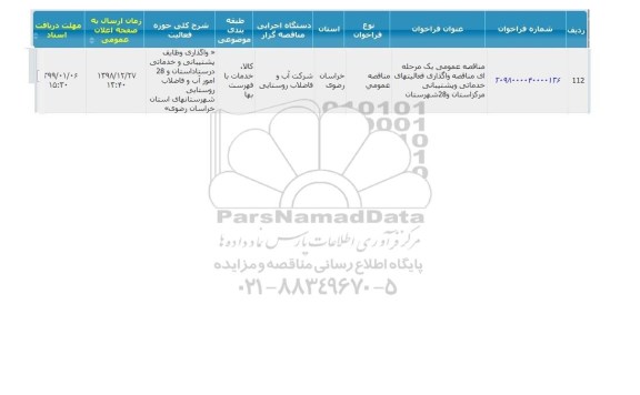 مناقصه عمومی, مناقصه واگذاری فعالیتهای خدماتی و پشتیبانی مرکز استان و 28 شهرستان 