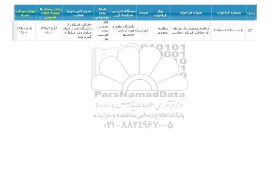 مناقصه، مناقصه حفاظت فیزیکی حراست 