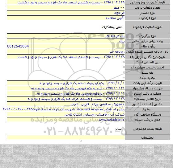 حفر چاه آهکی مجموعه قلعه بیابان شهرستان داراب تجدیدفراخوان۲۰۹۸۰۰۱۰۳۷۰۰۰۲۲۵