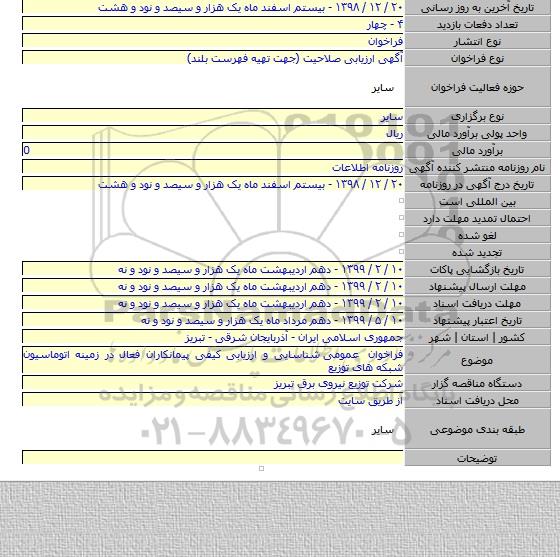 فراخوان عمومی  شناسایی و ارزیابی کیفی پیمانکاران فعال در زمینه اتوماسیون شبکه های توزیع
