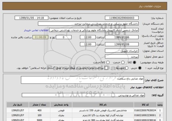 استعلام مواد غذایی باغ سلامت