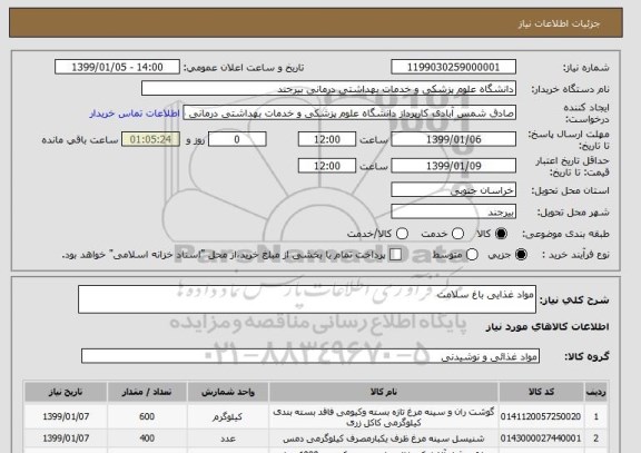 استعلام مواد غذایی باغ سلامت