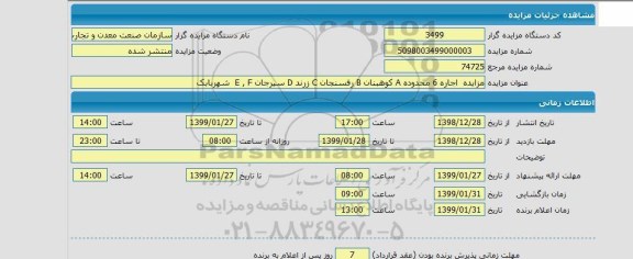 مزایده,مزایده اجاره 6محدوده a کوهبنان