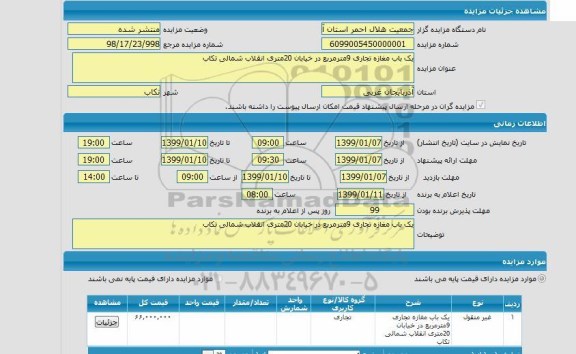 مزایده یک باب مغازه تجاری 9 متر مربع 