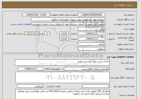 استعلام احداث و شن ریزی جاده بین مزارع 