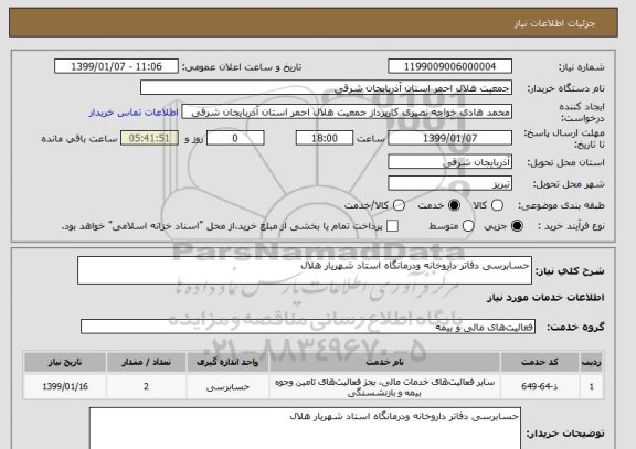 استعلام حسابرسی دفاتر داروخانه ودرمانگاه استاد شهریار هلال 