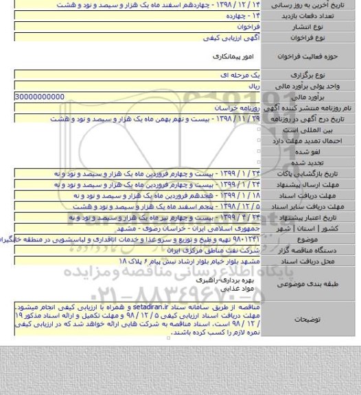 ۹۸۰۱۲۴۱ تهیه و طبخ و توزیع و سرو غذا و خدمات اتاقداری و لباسشویی در منطقه خانگیران
